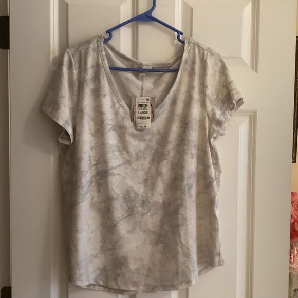 NWT. Jenni Brand Women’s Size L Short Sleeve PJ Top in Marled Grey Print - Picture 1 of 12